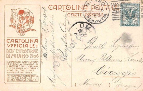Cartolina Milano Esposizione 1906 Pilade Rocco n. 13 Marina illustrata