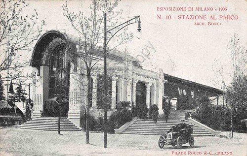 Cartolina Milano Esposizione 1906 Stazione al parco n.10 auto d'epoca | Immagine principale