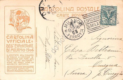 Cartolina Milano Esposizione 1906 Toboga cartolina ufficiale con timbro Esposizi