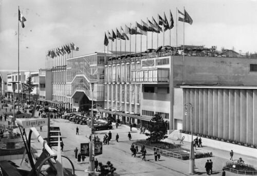 Cartolina Milano Fiera 1954 Palazzo Nazioni animata Liquigas