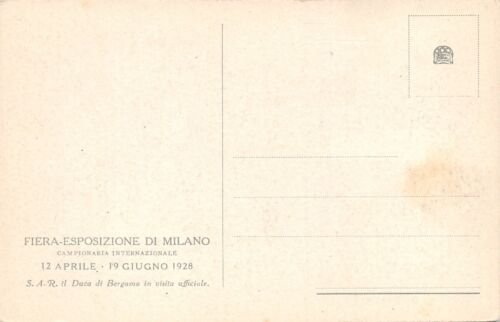 Cartolina Milano Fiera Campionaria Duca di Bergamo in visita 1928