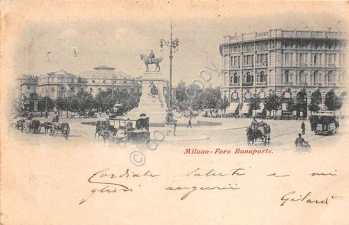 Cartolina Milano Foro Bonaparte carrozza tram 1903 | Immagine principale