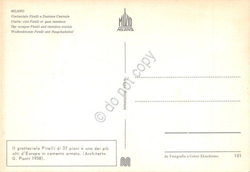 Cartolina Milano Grattacielo Pirelli Stazione Centrale vista dall'alto anni '60 | Immagine Gallery 2