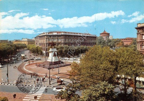 Cartolina Milano Largo Cairoli Castello animata 1966