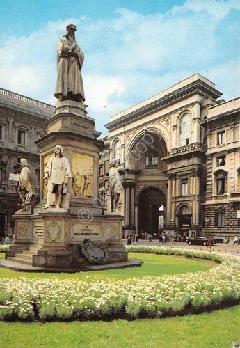 Cartolina Milano Monumento Leonardo da vinci entrata Galleria Vittorio Emanuele | Immagine principale