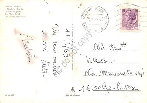 Cartolina Milano Naviglio Grande notturno 1969