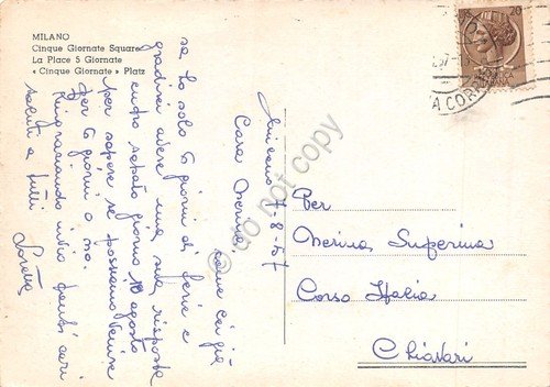 Cartolina Milano Piazza 5 Giornate con monumento 1957 | Immagine Gallery 2