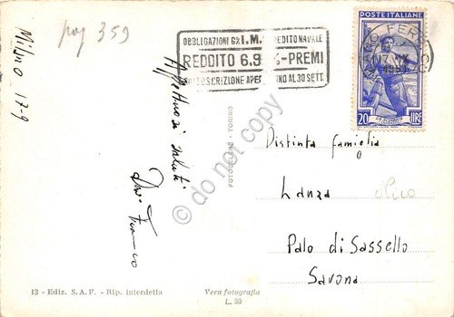 Cartolina Milano Piazza Castello Fontana e panorama vista dall'alto 1951