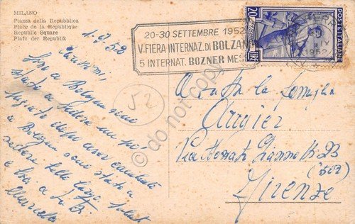 Cartolina Milano Piazza della Repubblica 1952 macchiata