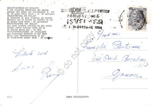 Cartolina Milano Piazza della Repubblica dall'alto con Grattacielo anni '50