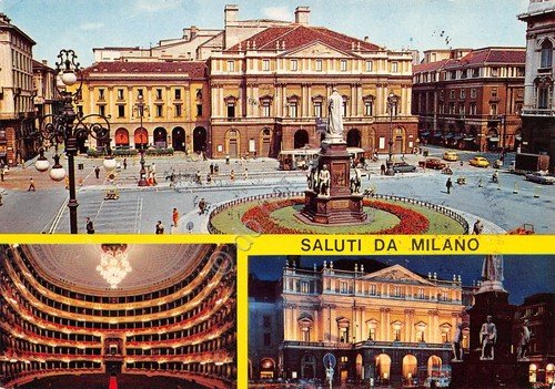 Cartolina Milano Piazza della Scala vedute timbro filatelico Teatro Scala … | Immagine principale