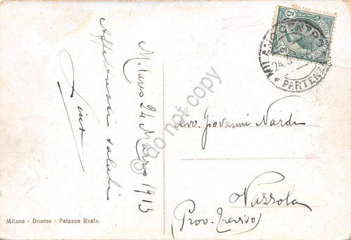 Cartolina Milano Piazza Duomo con palme Illustrata 1913