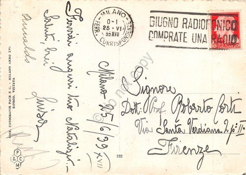 Cartolina Milano Piazza Fiume 1939 Timbro comprate una radio | Immagine Gallery 2