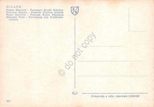 Cartolina Milano Piazza Mercanti Passaggio Scuole Palatine animata anni '70