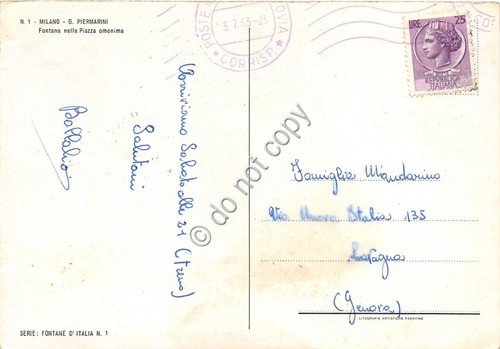 Cartolina Milano Piazza Piermarini Fontana 1963