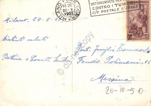 Cartolina Milano Piazzale Loreto tram timbro contro i tumori 1951 | Immagine Gallery 2