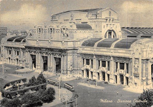 Cartolina Milano Stazione Centrale 1957 bus auto