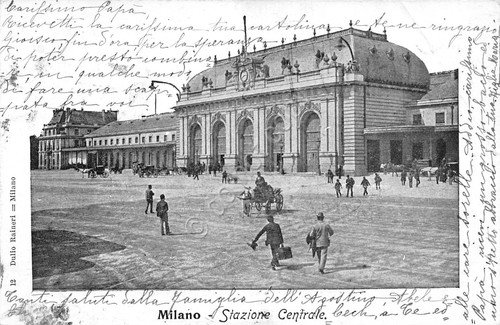 Cartolina Milano Stazione Centrale animata carrozza 1906 | Immagine principale