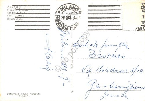 Cartolina Milano Stazione Centrale esterno colorata bus auto 1961 | Immagine Gallery 2