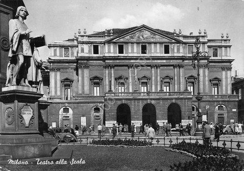 Cartolina Milano Teatro alla Scala animata Rigoletto Loherin Timbro targhetta | Immagine principale