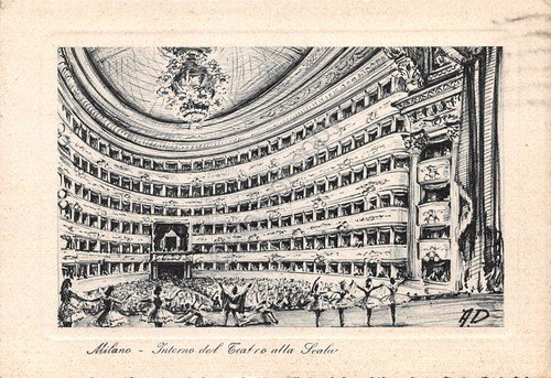 Cartolina Milano Teatro alla Scala interno illustrata 1953 | Immagine principale