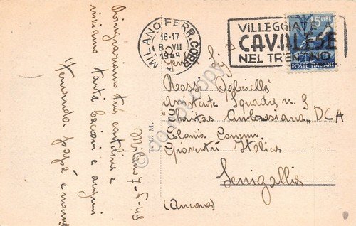 Cartolina Milano teatro Scala timbro a targhetta Cavalese 1949 | Immagine Gallery 2