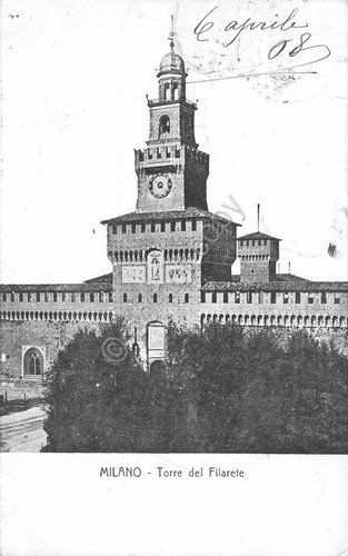 Cartolina Milano Torre del Filarete 1908 bella affrancatura | Immagine principale