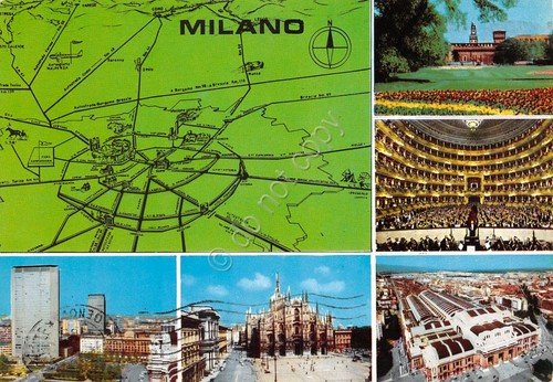 Cartolina Milano vedute varie con mappa 1965 | Immagine principale