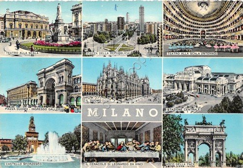 Cartolina Milano vedute varie stazione Cenacolo Scala Duomo Castello 1964 | Immagine principale