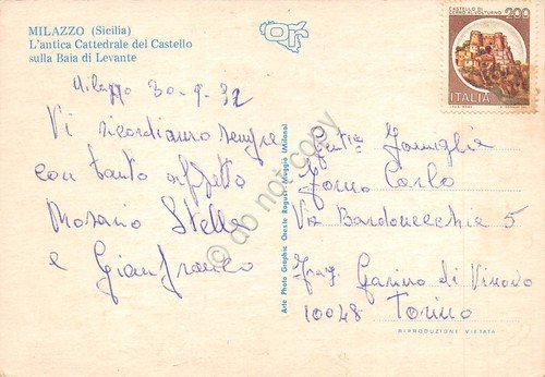 Cartolina Milazzo Cattedrale del castello su Baia di Levante 1992 … | Immagine Gallery 2