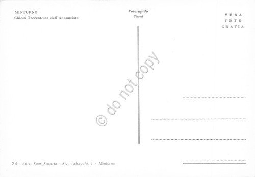 Cartolina Minturno Chiesa dell'Annunciata animata auto d'epoca anni '50
