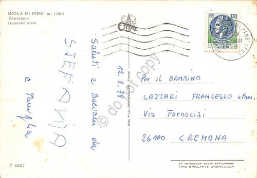 Cartolina Miola di Pinè Panorama 1978