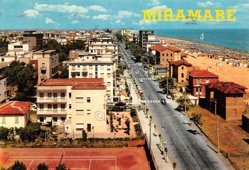 Cartolina Miramare di Rimini panorama via interna campi da tennis … | Immagine principale