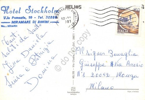 Cartolina Miramare di Rimini Vedute bambina Timbro Hotel Stockholm 1981 | Immagine Gallery 2