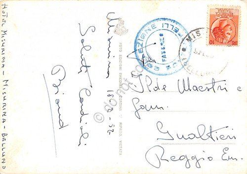 Cartolina Misurina Hotel Misurina animata auto 1952