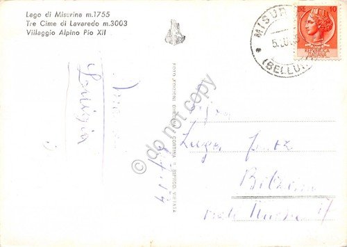 Cartolina Misurina Tre Cime Lavaredo Villaggio alpino Pio XII 1954 | Immagine Gallery 2