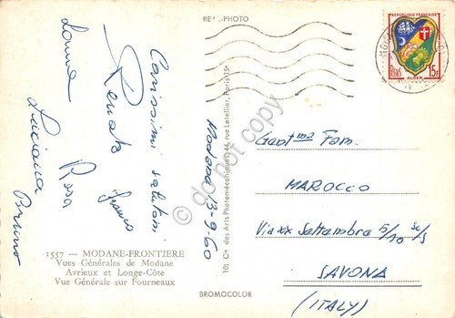Cartolina Modane frontiera Italia Francia 4 vedute tunnel Frejus 1960