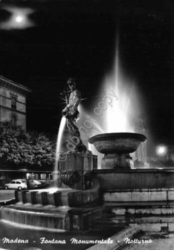 Cartolina Modena Fontana monumentale notturno 1963