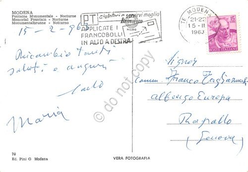 Cartolina Modena Fontana monumentale notturno 1963 | Immagine Gallery 2