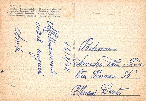 Cartolina Modena Fontana Monumentale Opera dei Graziosi 1962 | Immagine Gallery 2