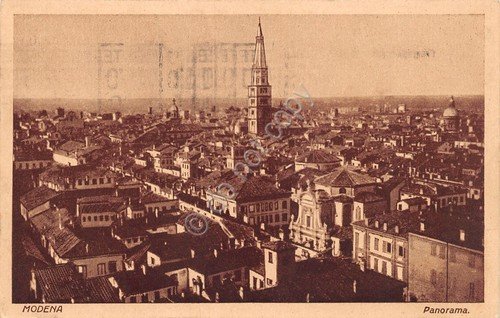 Cartolina Modena panorama città case 1927 | Immagine principale