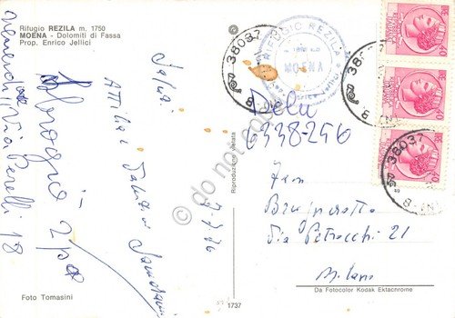 Cartolina Moena Rifugio Rezilia 1976