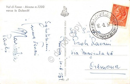 Cartolina Moena Val di Fassa panorama verso le Dolomiti 1957 | Immagine Gallery 2