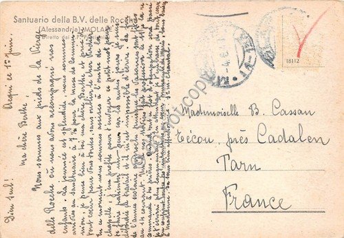 Cartolina Molare Alessandria Santuario B.V. delle Rocce 1947