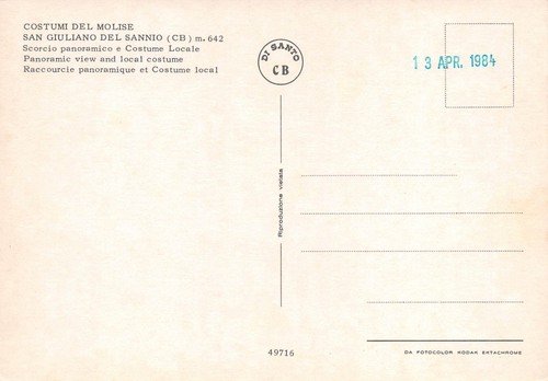 Cartolina Molise San Giuliano del Sanno Scorcio panoramico Costumi del … | Immagine Gallery 2