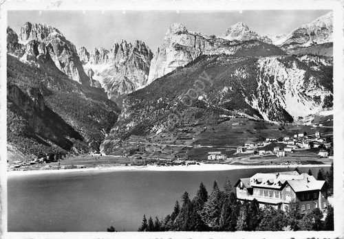 Cartolina Molveno panorama con Lago Dolomiti 1954