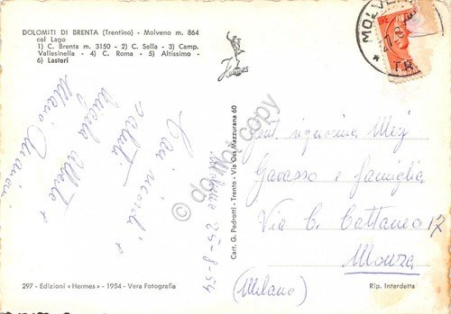 Cartolina Molveno panorama con Lago Dolomiti 1954 | Immagine Gallery 2