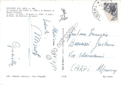 Cartolina Molveno Panorama con Lago Seggiovia di Pradel 1958 (Trento) | Immagine Gallery 2