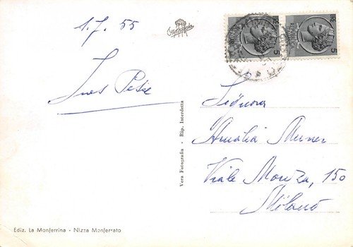 Cartolina Mombaruzzo Palazzo del Comune Animata 1955