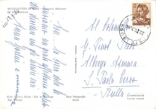 Cartolina Mompantero di Susa Santuario Madonna del Rocciamelone 1964